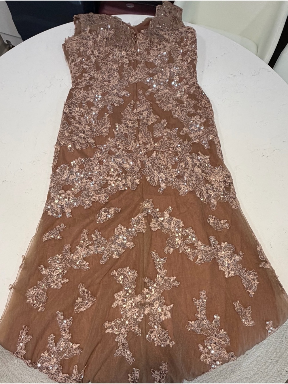 Elegant V-Neck Embellished A-Line Dress in Dusty Rose - Picture 4 of 6